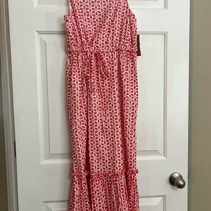 Red and White Patterned Maxi Dress